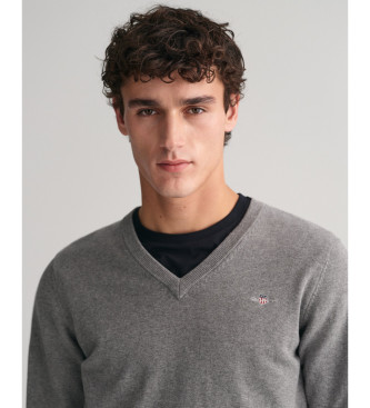 Gant Klasičen siv pulover z V-izrezom