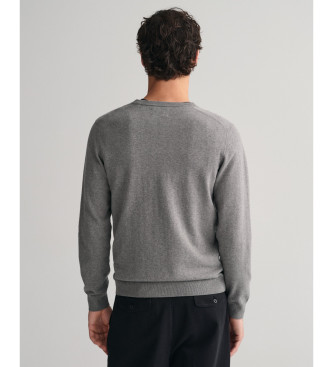 Gant Klassischer grauer Pullover mit V-Ausschnitt