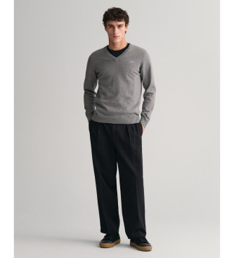Gant Klassischer grauer Pullover mit V-Ausschnitt