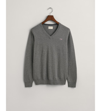 Gant Klasičen siv pulover z V-izrezom