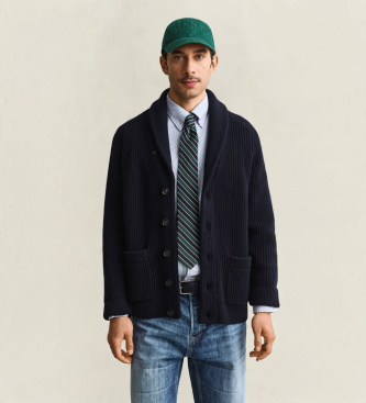 Gant Marineblauw geribbeld vest