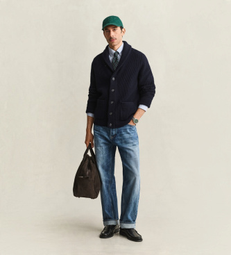 Gant Marineblauw geribbeld vest