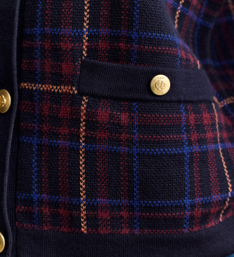 Gant Cardigan en tricot à carreaux marine