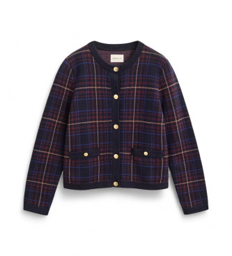 Gant Cardigan en tricot à carreaux marine