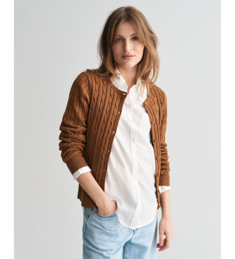 Gant Brun ribbstickad cardigan i bomullsstretch