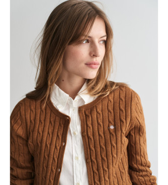 Gant Cardigan in maglia a trecce di cotone elasticizzato marrone