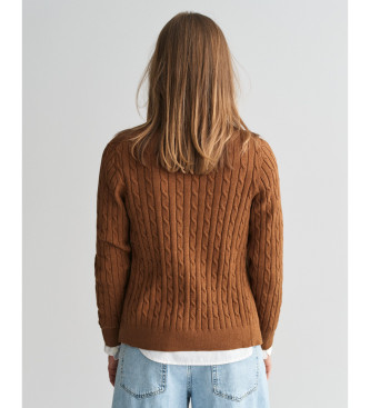 Gant Brun ribbstickad cardigan i bomullsstretch