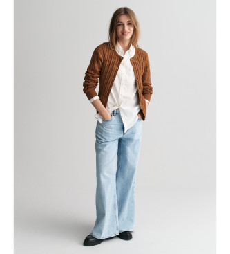 Gant Brun ribstrikket cardigan i bomuldsstretch