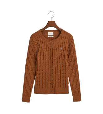 Gant Brun ribstrikket cardigan i bomuldsstretch