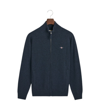 Gant Strickjacke aus sehr feiner Schafwolle mit marinefarbenem Reiverschluss