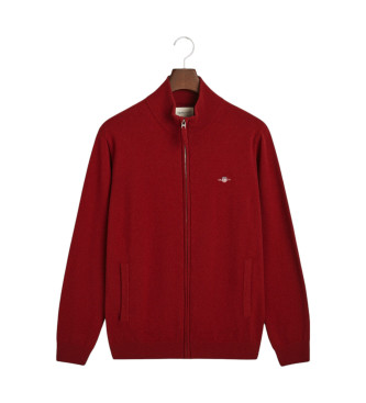 Gant Cardigan en laine de mouton trs fine avec fermeture clair de couleur bordeaux