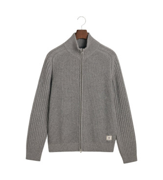 Gant Cardigan en laine mlange avec fermeture clair et texture grise