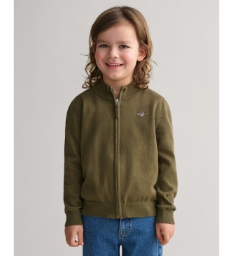 Gant Shield Kids cotton zip-up cardigan green