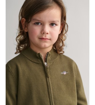 Gant Shield Kids cotton zip-up cardigan green