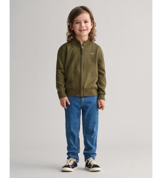 Gant Shield Kids cotton zip-up cardigan green