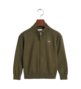 Gant Shield cotton zip-up cardigan green