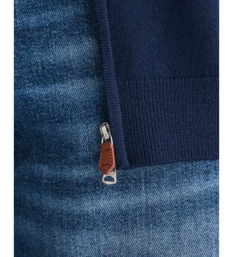 Gant Zip-up cardigan in navy extra fine merino wool