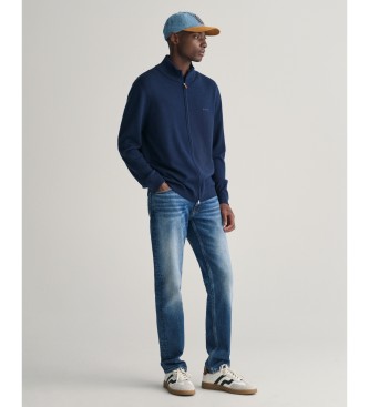 Gant Zip-up cardigan in navy extra fine merino wool