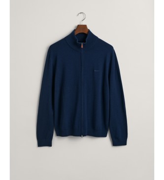 Gant Cardigan met rits in marine extra fijne merinowol