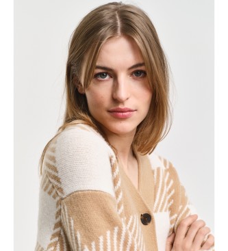 Gant Beige stor ternet cardigan med hj hals