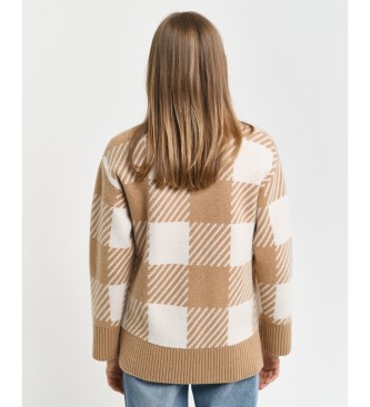 Gant Cardigan  col en pointe en gros carreaux beige