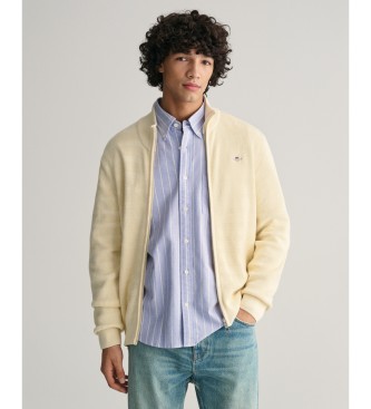 Gant Striped cardigan with zip and beige texture