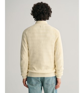Gant Striped cardigan with zip and beige texture