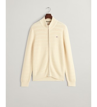 Gant Striped cardigan with zip and beige texture