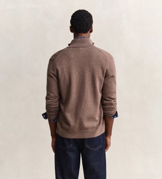 Gant Cardigan in cotone con zip marrone