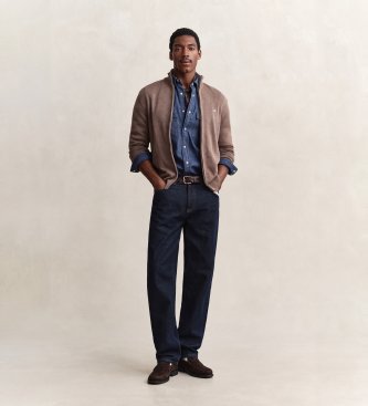 Gant Cardigan in cotone con zip marrone