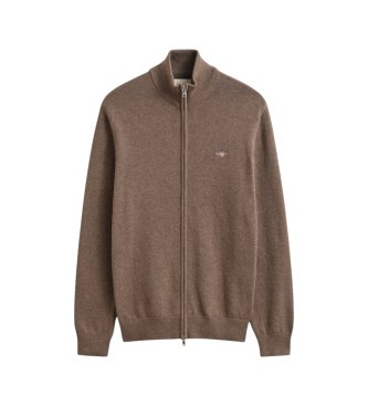 Gant Cardigan in cotone con zip marrone