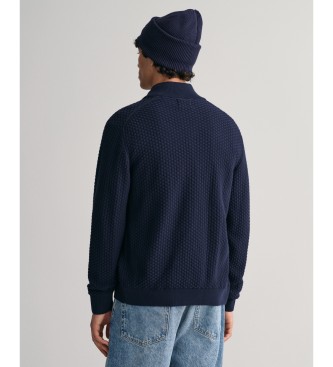 Gant Zipped cotton cardigan with navy texture