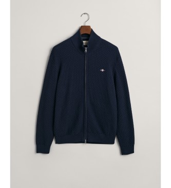 Gant Zipped cotton cardigan with navy texture