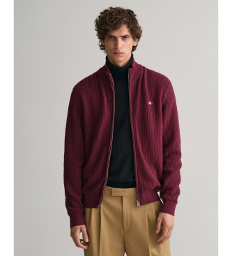 Gant Cotton cardigan with zip and maroon texture