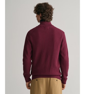 Gant Cotton cardigan with zip and maroon texture
