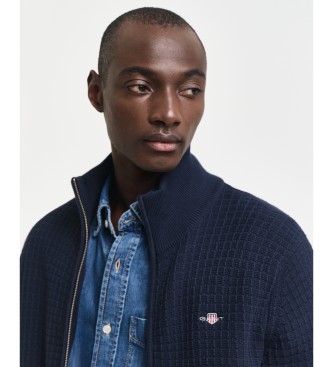 Gant Navy Textured Cotton Textured Zip Cardigan