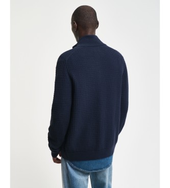 Gant Navy Textured Cotton Textured Zip Cardigan