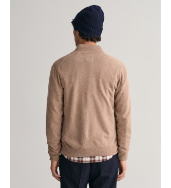 Gant Very fine sheep's wool cardigan with brown zip fastening