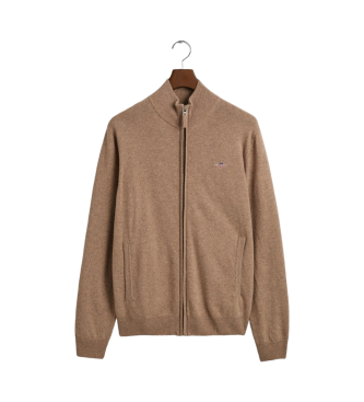 Gant Very fine sheep's wool cardigan with brown zip fastening