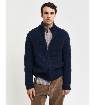 Gant Cardigan in maglia a trecce con zip blu scuro