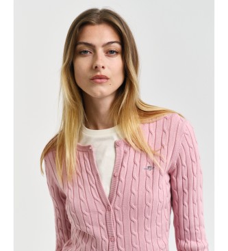 Gant Knitted Cardigan In Pink Cotton Stretch Cotton Eights