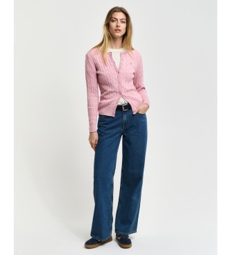 Gant Cardigan in maglia a trecce di cotone elasticizzato rosa