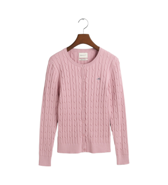 Gant Cardigan in maglia a trecce di cotone elasticizzato rosa