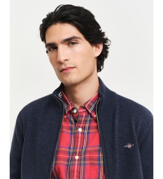 Gant Cardigan en laine de mouton trs fine avec fermeture  glissire marine