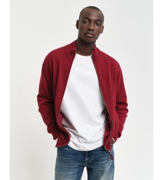 Gant Cardigan en laine de mouton trs fine avec fermeture clair de couleur bordeaux