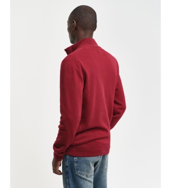 Gant Cardigan en laine de mouton trs fine avec fermeture clair de couleur bordeaux