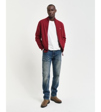 Gant Cardigan en laine de mouton trs fine avec fermeture clair de couleur bordeaux