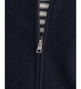 Gant Cotton pique cardigan with navy zip fastening
