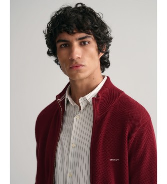 Gant Cotton pique cardigan with maroon zip fastening