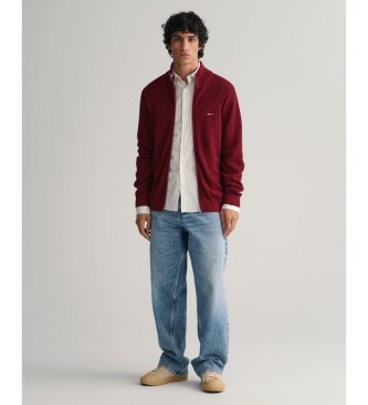 Gant Cotton pique cardigan with maroon zip fastening
